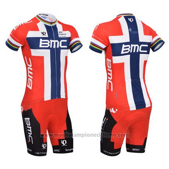 2014 Abbigliamento Ciclismo BMC Campione Norvegia Blu e Rosso Manica Corta e Salopette